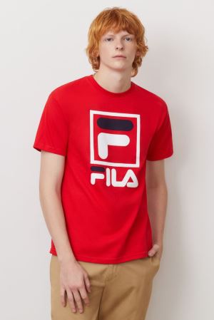 FILA Stacked Tee Shirt Shirts Red / White / Navy,Mens Clothing | CA.QCLRPZ853